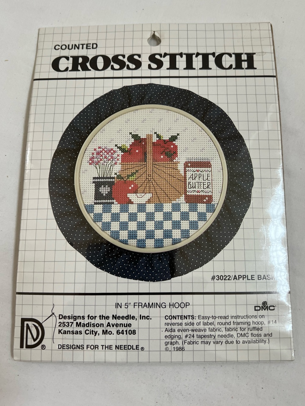 Counted Cross Stitch Apple Basket Framing Hoop 1986 Designs For The Needle #3022